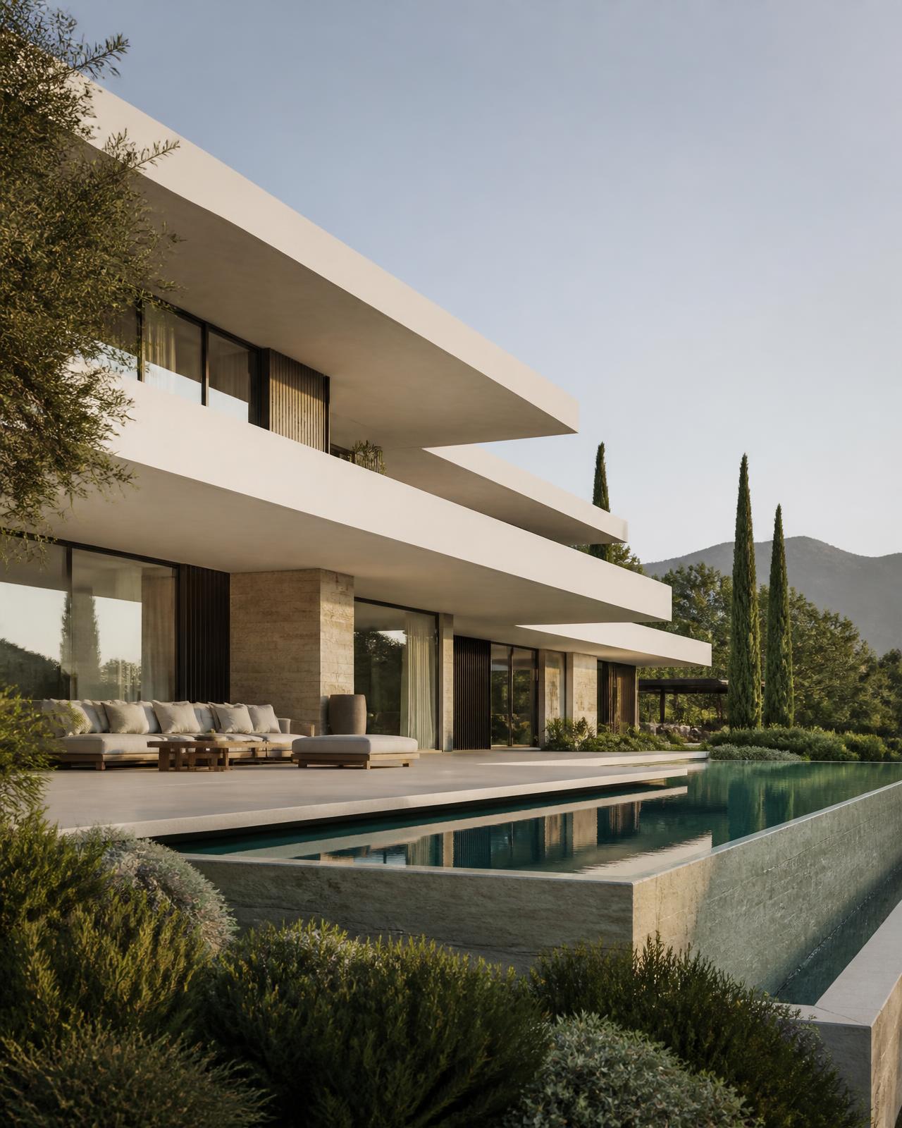Contemporary Mediterranean villa with infinity pool, representing Villa Serenidad in Marbella